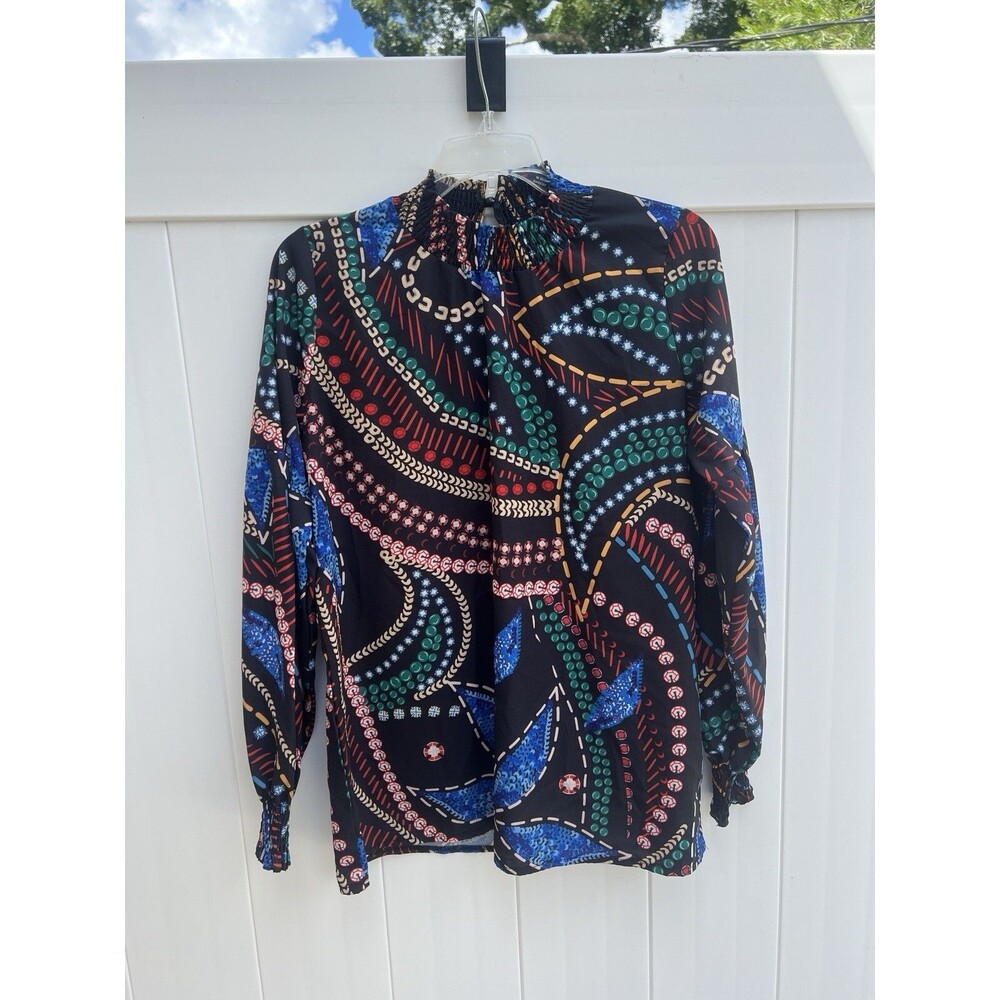 Halife Womens Geometric Printed Long Sleeve High Neck Top Long Sleeve Colorful